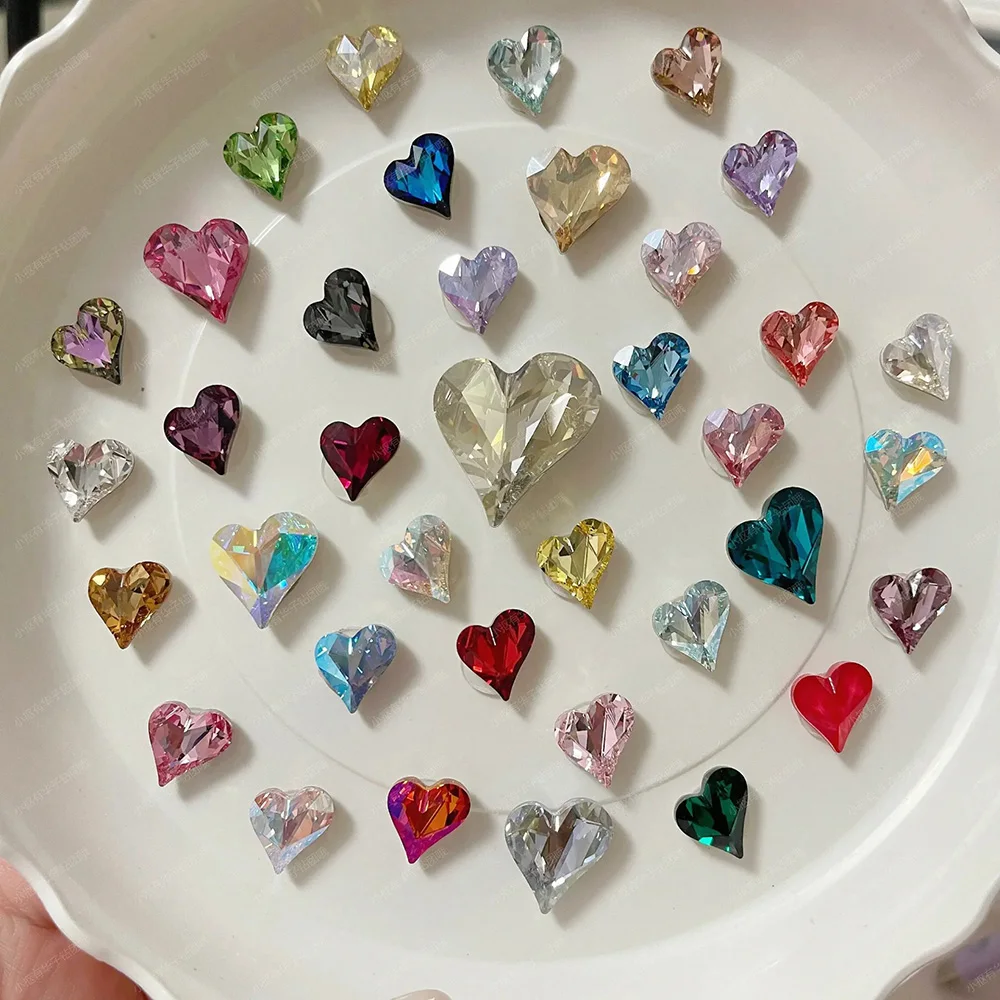 New Arrival Sweet Heart Nail Art Rhinestones Glass Colorful DIY Accessories Crystals Glue On Jewelry Making Diamond Stones