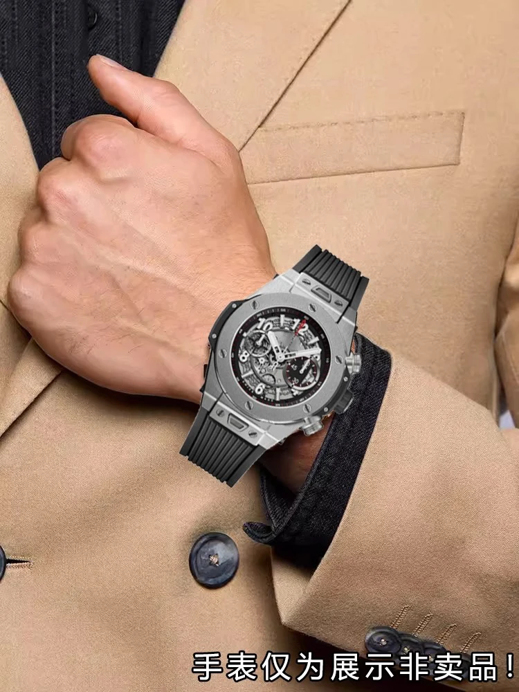 Correa de goma fluorada para Hublot BIG BANG Hengbao 441 415 411 correa de reloj VITON de liberación rápida para hombre pulsera FKM con hebilla plegable de 28*18mm