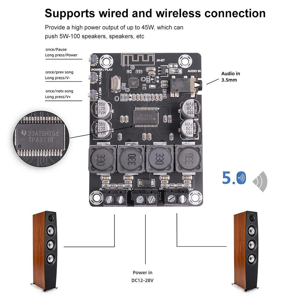 1-10Pcs Integrated Circuits TPA3118 Audio Power Amplifier 2x45w 12/24v bluetooth-compatible 5.0 Amplifier Board Amplifier Module