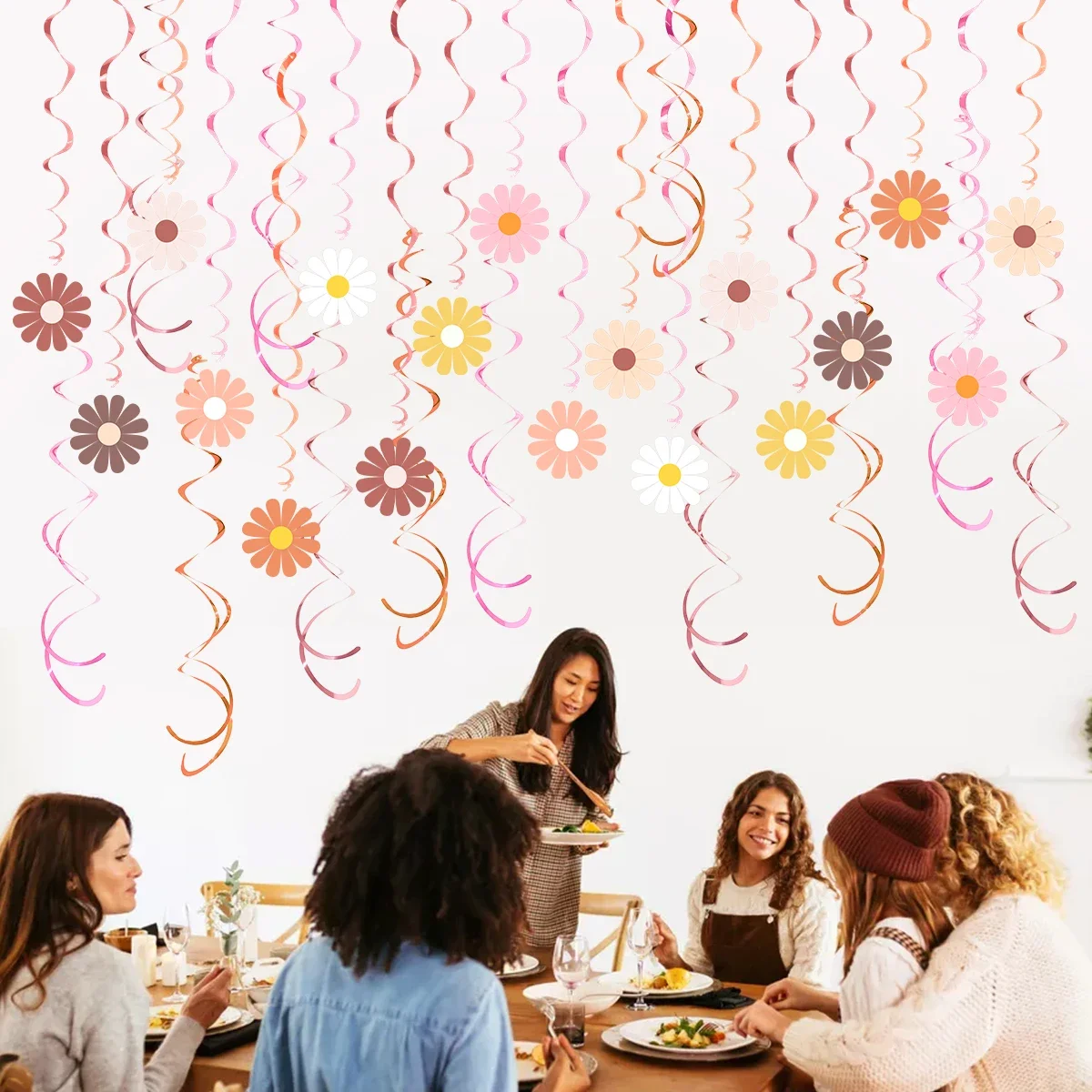 30 stuks zoete madeliefje bloem thema spiraal banner Bohemen Swirl hangende slinger voor kinderen verjaardag baby shower bruiloft decor