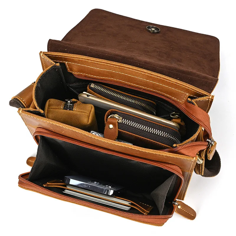 Nesitu Highend A4 Vintage Brown Thick Genuine Crazy Horse Leather Shoulder Women Men Messenger Bag for Ipad  M9201