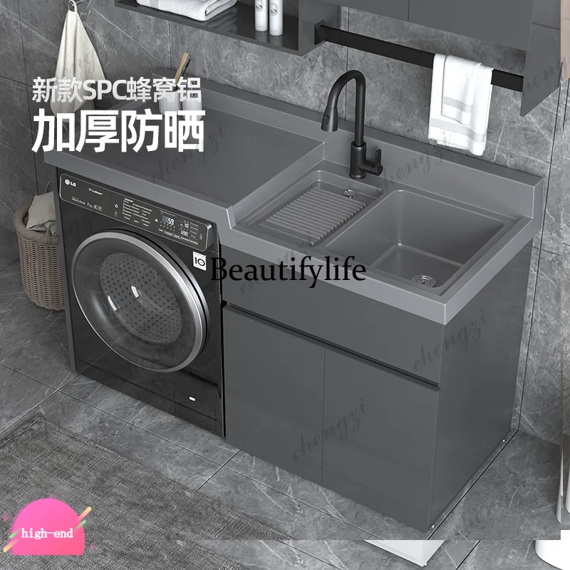 R134 L181 Italian Minimalist Scandinavian Aluminum Balcony Washing Machine Cabinets Washbasin Storage Bathroom Furniture Muebles