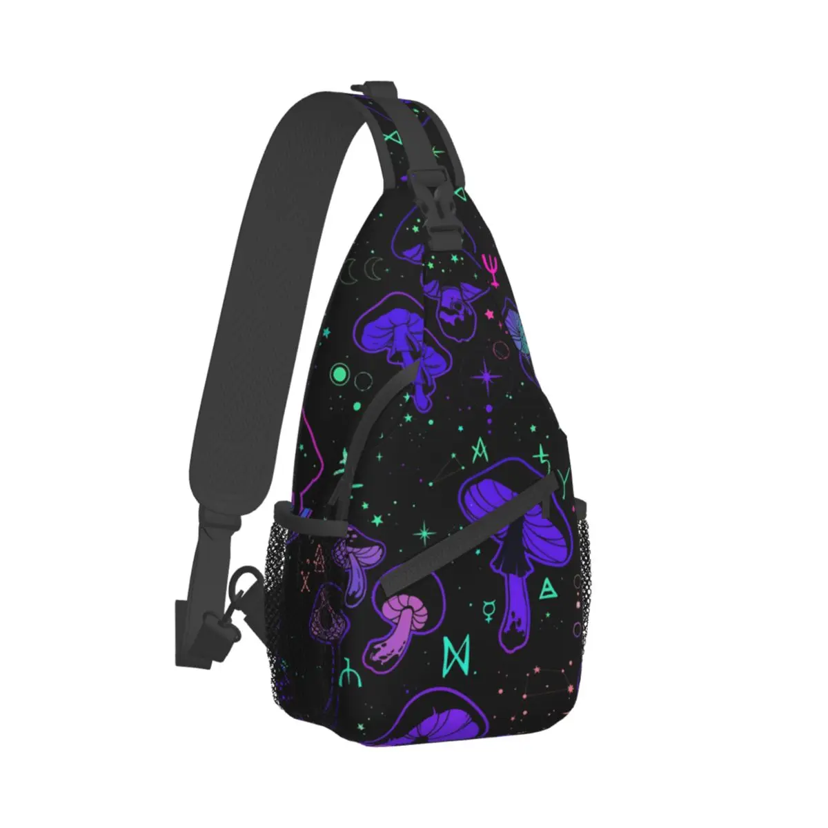 

Mushroom Crossbody Bag Sports Magic Mushrooms With Occult Symbols Chest Bag Unisex Women Man Fashion Shoulder Backpacks Travel