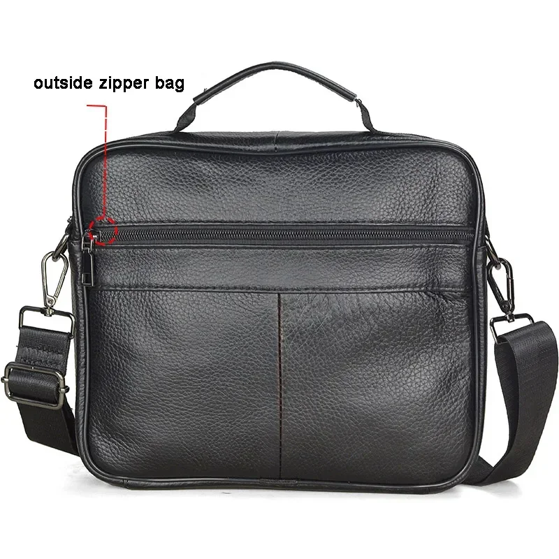 Black Men Casual Shoulder Male Genuine Leather Handbags Men's Large Zipper Messenger Travel Tablet Bag Tote