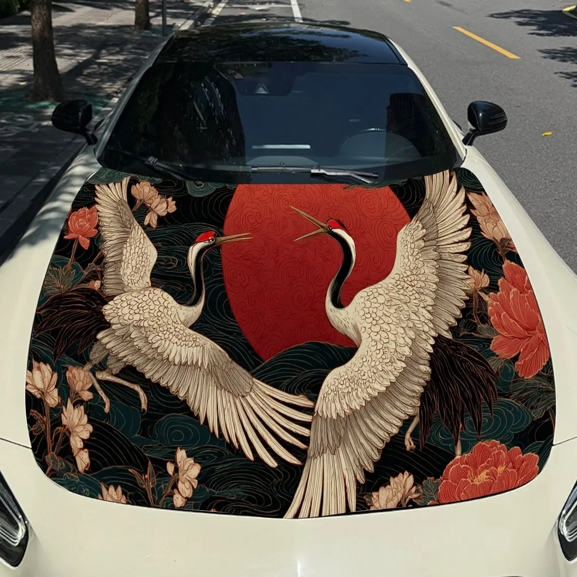 Naklejki na maskę samochodu z motywem retro żurawia, wodoodporne naklejki samoprzylepne z PVC na maskę samochodu, naklejki ochronne na maskę samochodu, Auto A