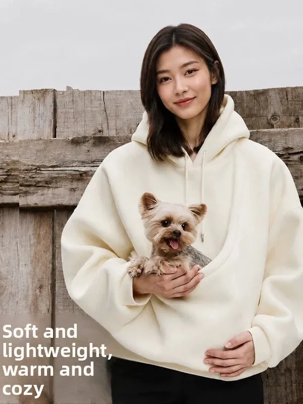 Warm Fleece Lined Hooded Pet Sweatshirt for Cats And Small Dogs Kangaroo Pocket Design Casual Winter Outerwear for Pets
