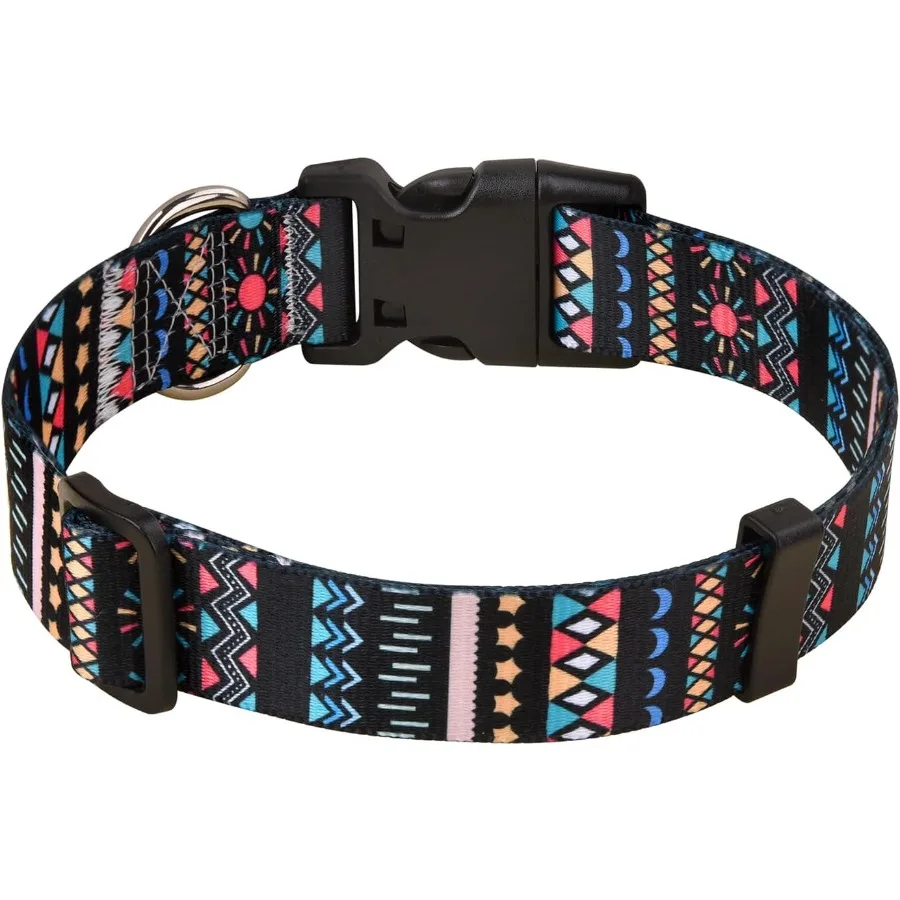 

Ошейник для собак с богемными цветочными этническими геометрическими узорами, мягкий ошейник в этническом стиле, регулируемый для маленьких, средних и больших собак, черный