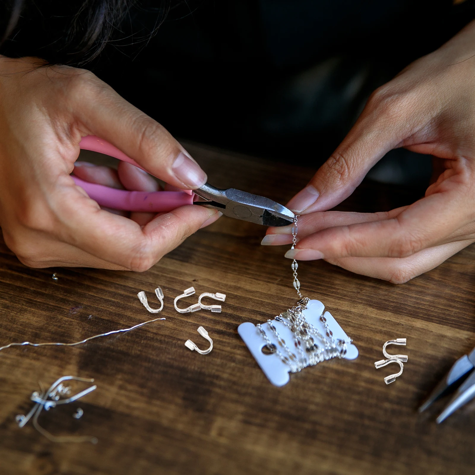 

200pcs Silver Brass Wire Guardian U Shape Jewelry Protector For Necklace Bracelet Diy Accessories Handmade Crimping Tool