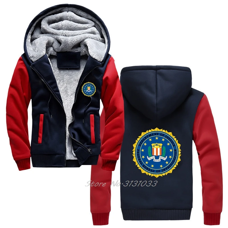 FBI Hoodie Winter Man Cool United States Zip Up Jacket FBI Men Cotton Casual Hoody Coats Fashion Hip Hop Harajuku Streetwear