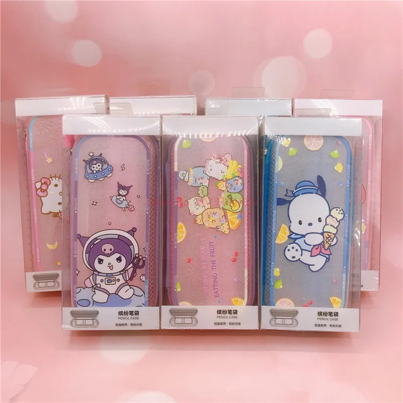 Imagem -05 - Sanrio Melody Olá Kitty Anime Lápis Case dos Desenhos Animados Estudante Transparente Multi-funcional Cor Pen Bolsa Bonito Pvc Zipper Presentes