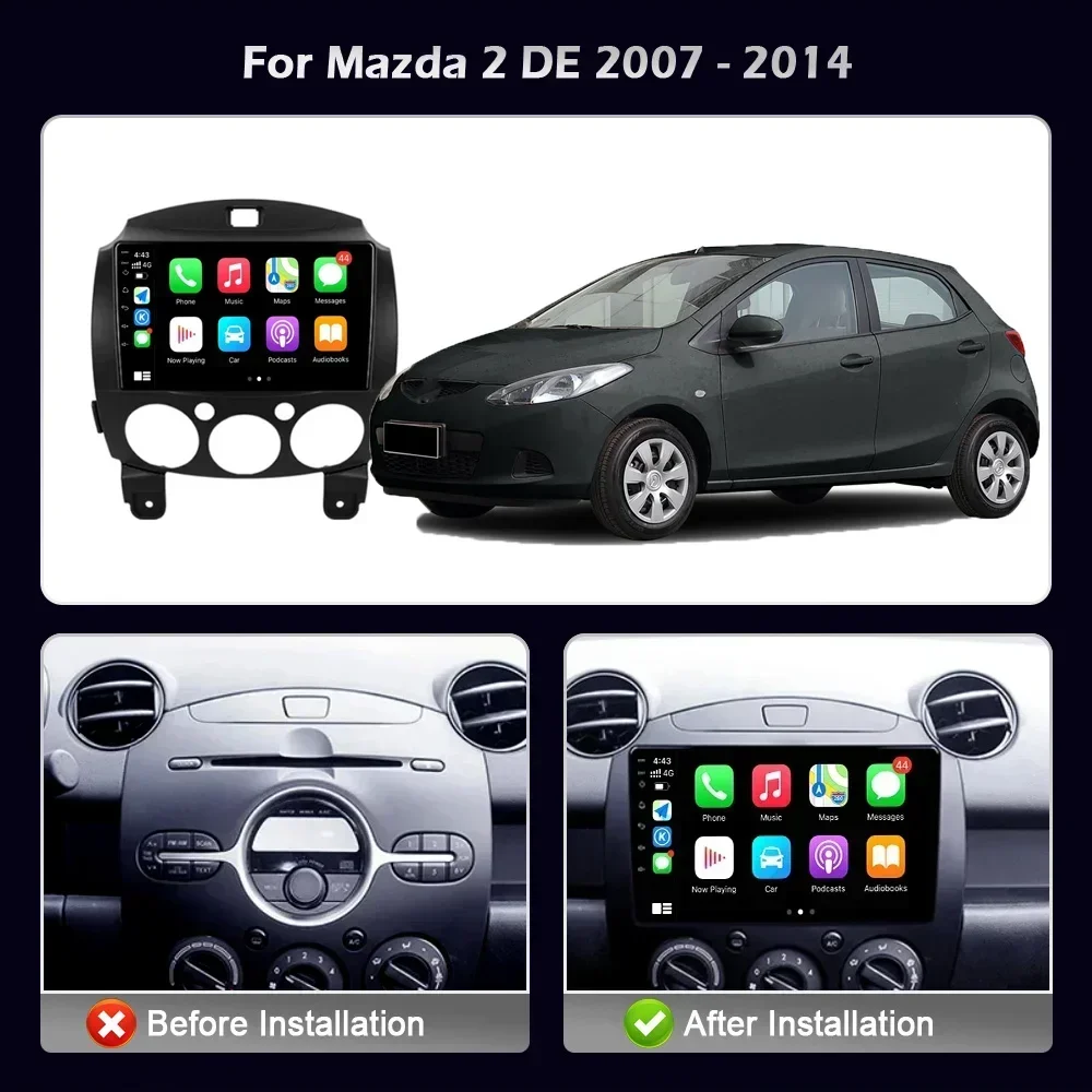 For Mazda 2 2007 - 2014 Android Bluetooth Wireless CarPlay Touch Screen Stereo Car Radio Multimedia Player Navigation 4G GPS