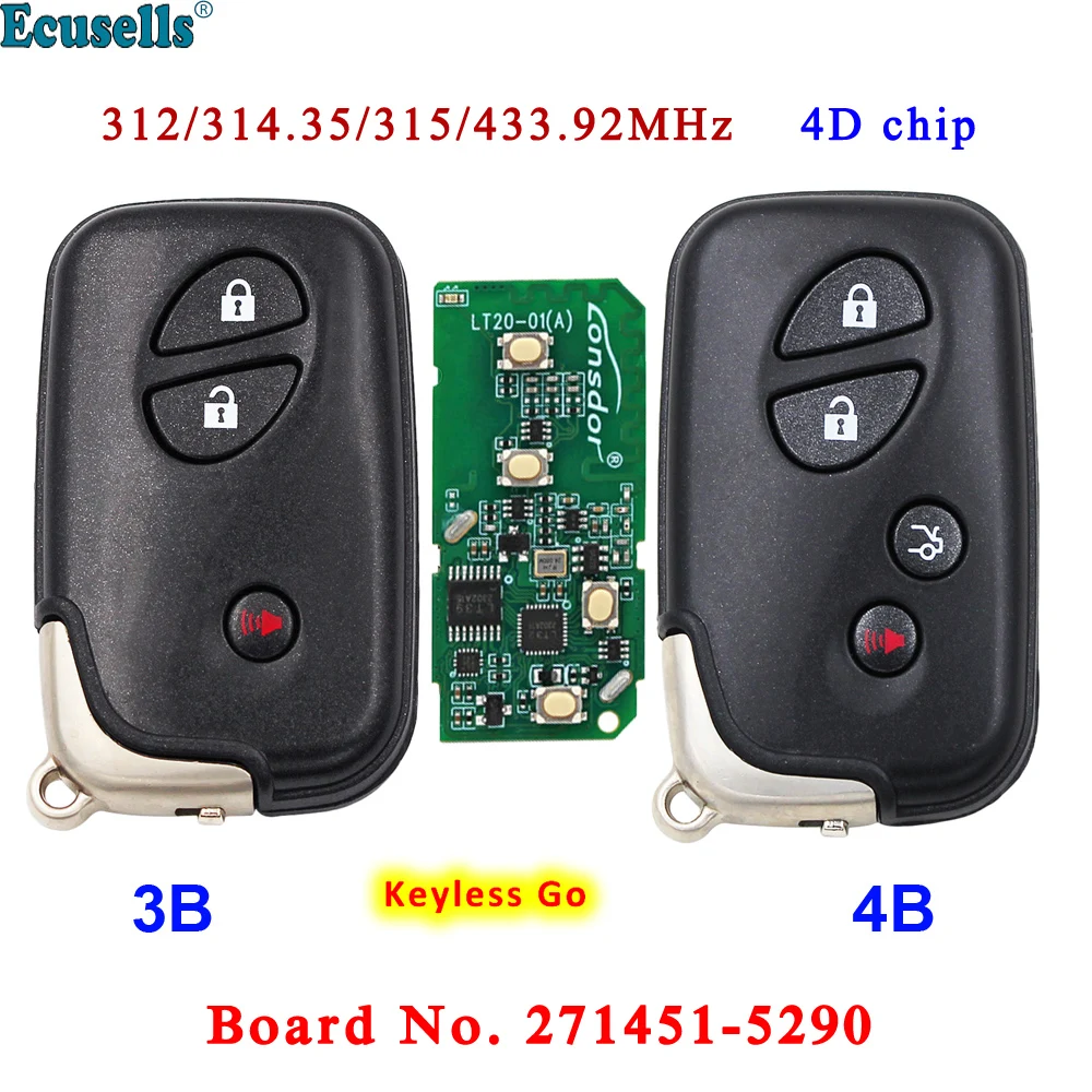 

Keyless Go Smart Remote Key 315/314.3/315/433MHz 4D Chip for Lexus CT200H GX460 LS460 RX350 LS600H RX450H HS250 Board 5290