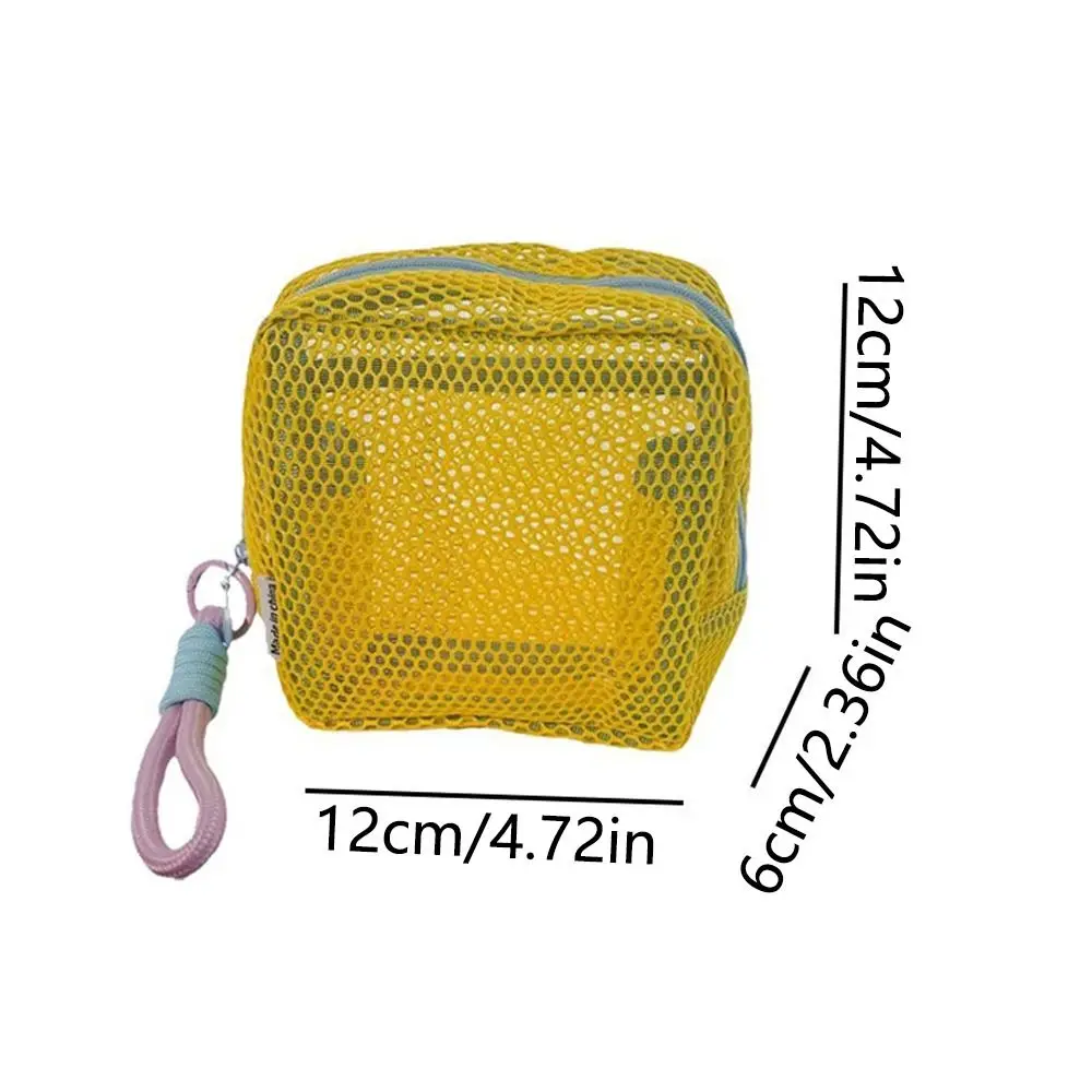 Assorted Colors Handle Mesh Zipper Bags Lightweight Washable Square Toiletry Bag Space Saving Transparent Coin Purse Home