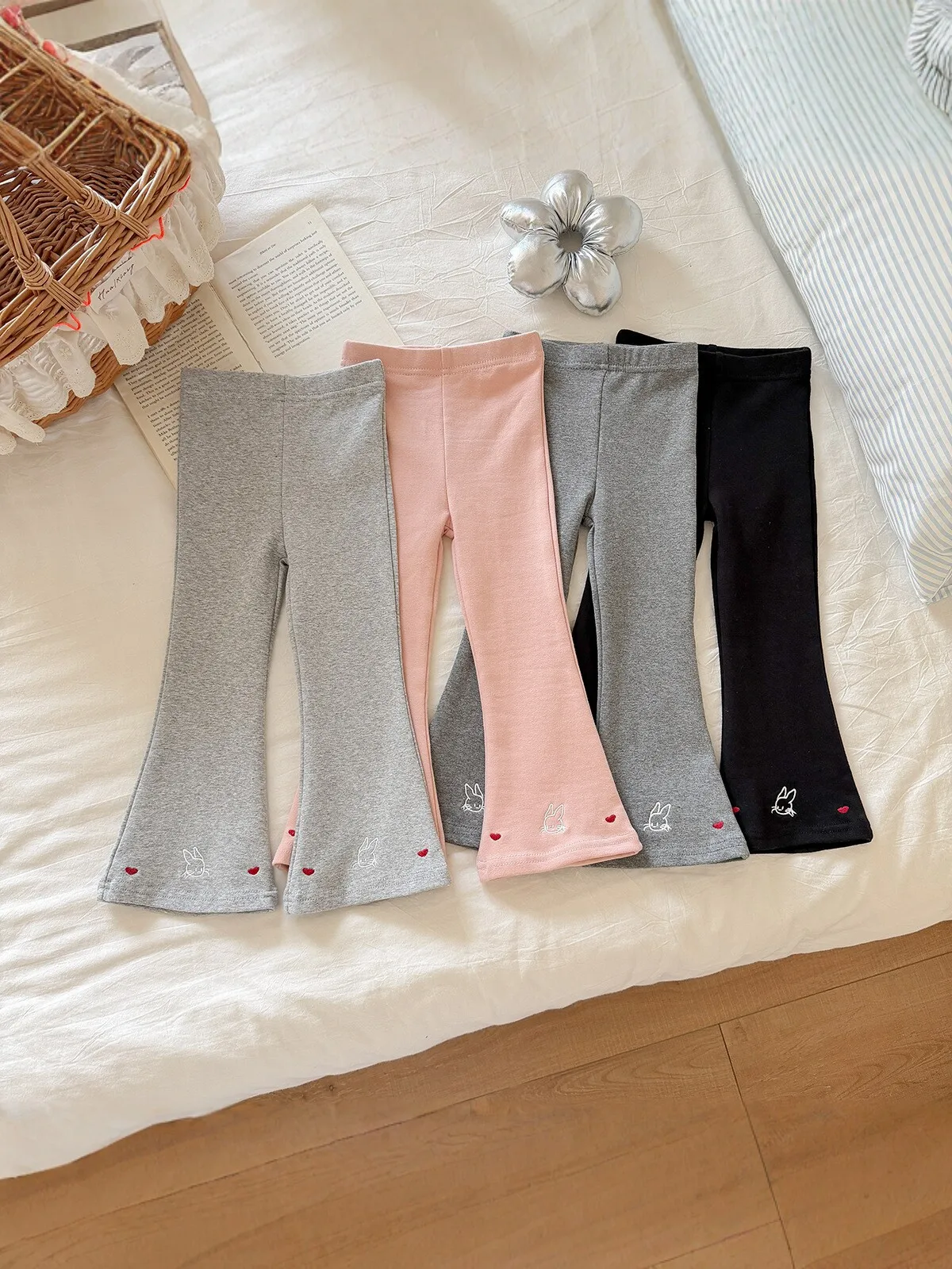 Kids Girls Bottoms Pants Children Flared Pants Autumn Embroidery Trousers Toddler Girls Leggings