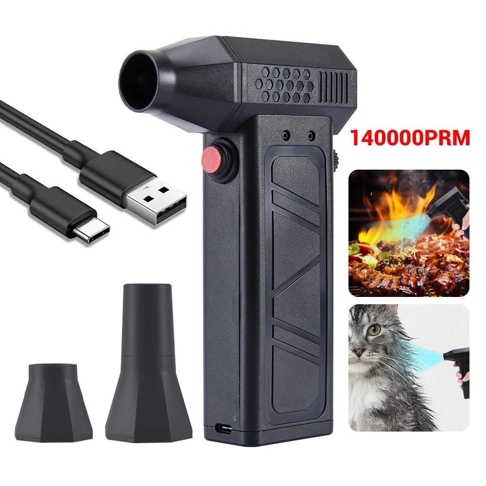 140000RPM Mini Turbo Jet Fan Brushless Motor Handheld Duct Fan 52M/S Portable Turbo Fan Type-C Charging with Power Display Compu