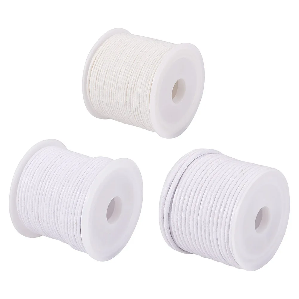 

1~2mm Diameter 3 Styles Waxed Cotton Cords Multi-Ply Round Cord with Plastic Spools White for DIY Jewelry Necklace Bracelet