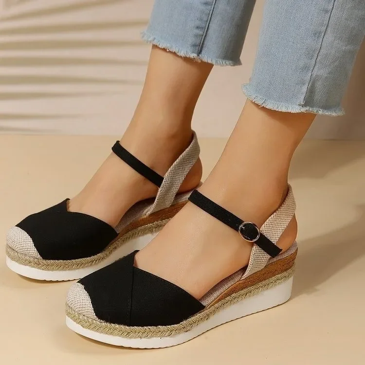 

Women's Closed Toe Wedge Sandals Women Summer Buckle Gladiator Shoes Women Fashion Canvas Shoes Thick Sole Sandals Mujer 2024
