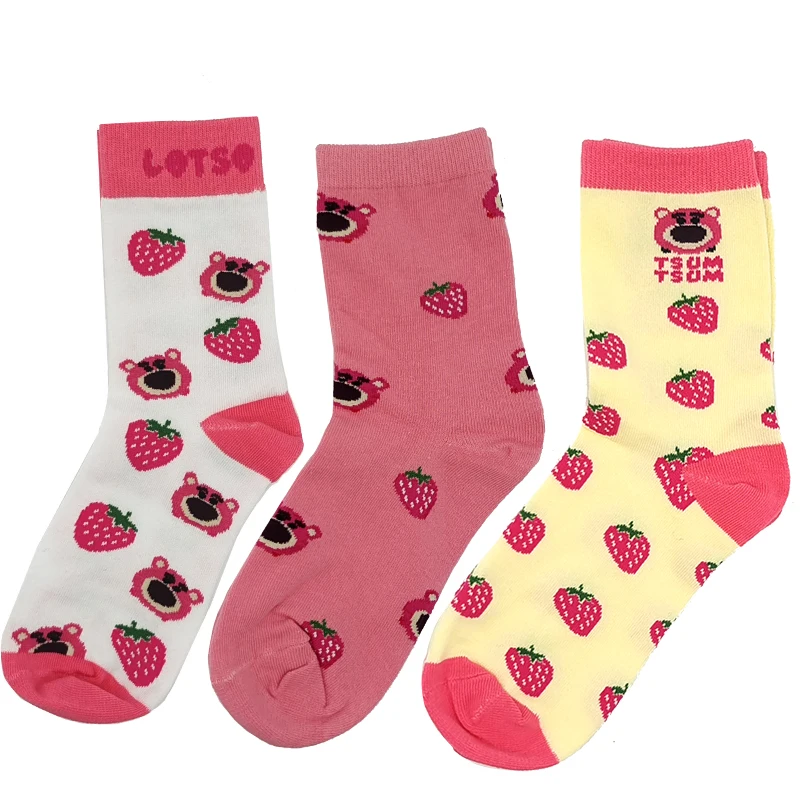 Anime New Mickey Strawberry Bear Soft Cotton Socks Kawaii Cartoon Girls Boys Comfortable Breathable Mid-Calf Ankle Sock Gifts