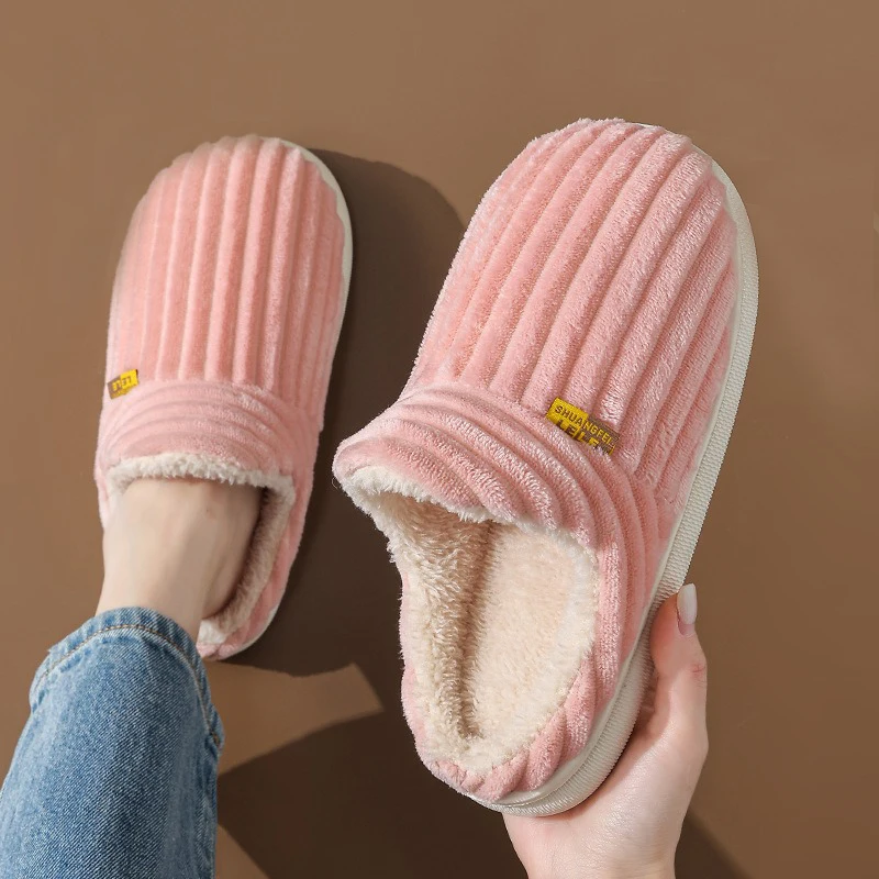 

Winter Warm Slippers Women House Non Slip Soft Shoes Comfortable Flat Heel Home Indoor Bedroom Plush Slippers Bedroom Female