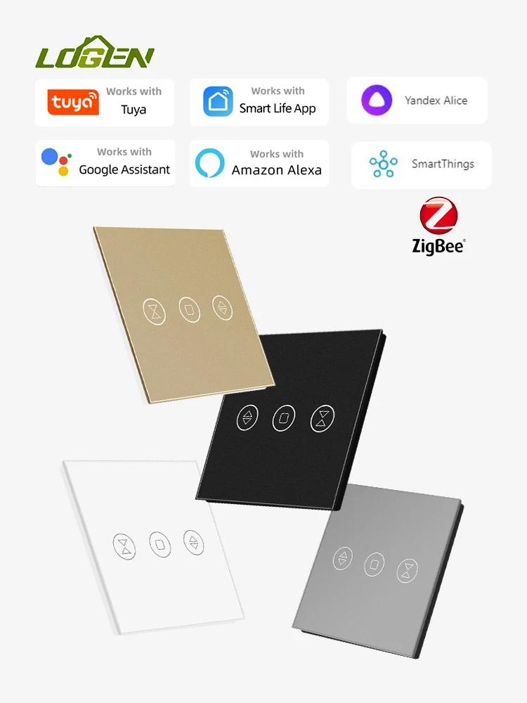 

LOUYSGEN EU Zigbee Smart Roller Blind Switch Нейтральный провод синхронизации Работа Tuya Alexa Google Панель из закаленного стекла Нужен Zigbee Hub