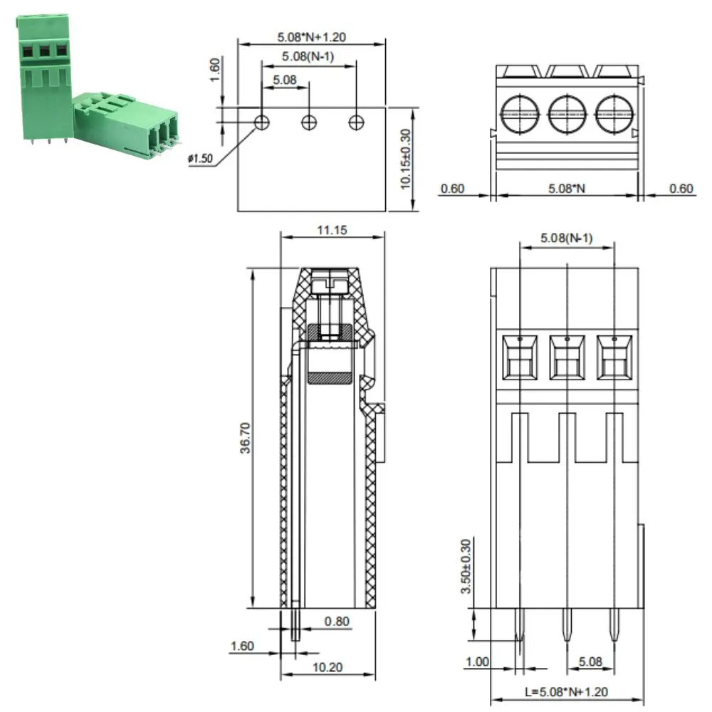 50PCS 25PCS DG500HH KF128HH 5.08mm Triple Layer High Profile Screw PCB Terminal Block Circuit Plug Connector