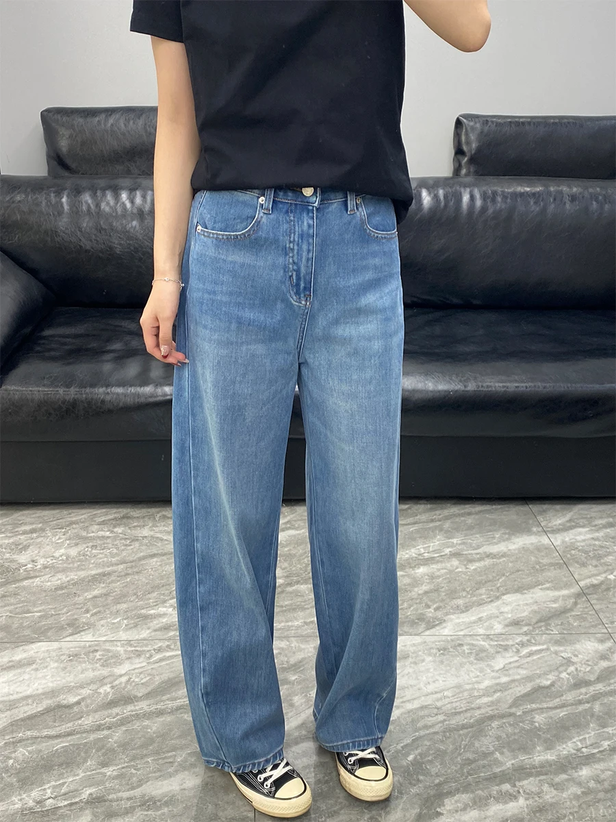 

High Waist Loose Straight Leg Blue Jeans Women's Casual Pants Spring Summer New Style Knife Cotton Denim Skinnifying