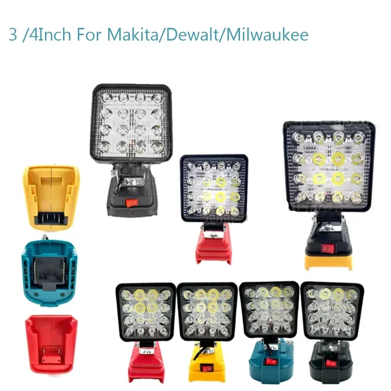 For Makita/Dewalt/Milwaukee 3/4 Inch LED Work Light 14.4V 18V Spotlights Fishing Handheld Outdoor Emergency Lighting Camping