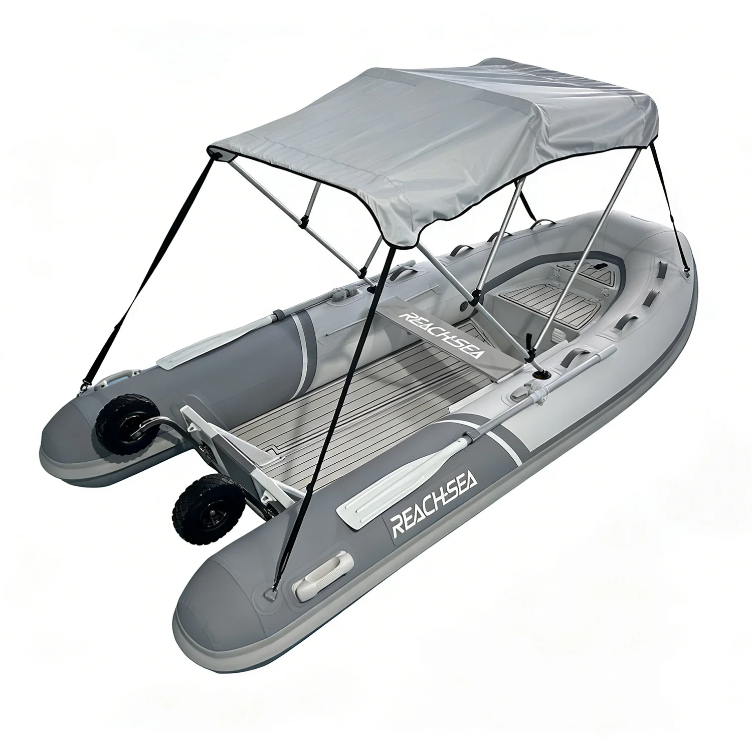 

Aluminum Hull Rigid Inflatable Boat RIB 12ft Fishing Dinghy Yacht Tender with Big Wheels and Canopy