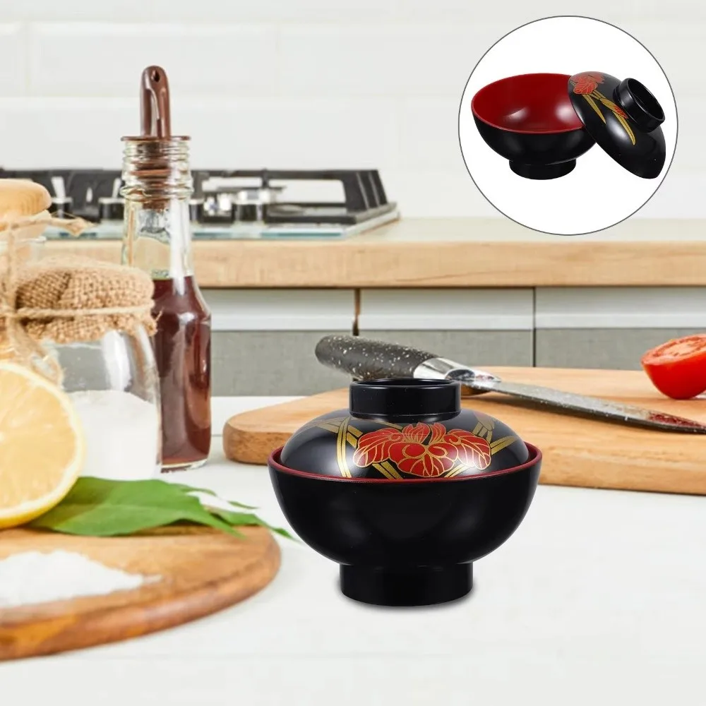 New With Lid Miso Soup Bowl Double Color Soup Container Soup Bowl with Lid Maple Leaf Japanese Rice Bowl Dining Accessories
