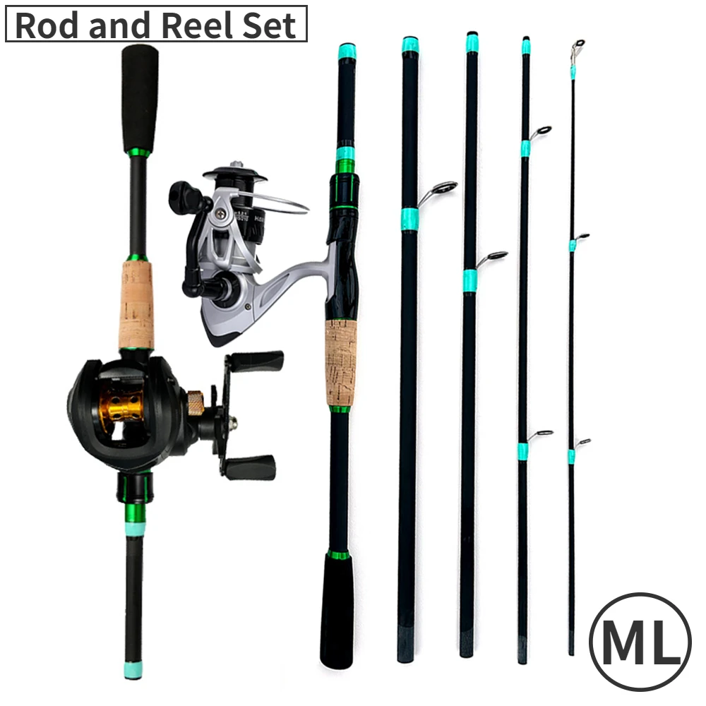 

Spinning Reel Casting Carbon Fishing Rod and Baitcasting Reel Set 4-5 Sections 1.8m/2.1m Portable Lure Surfcasting Shore Pole