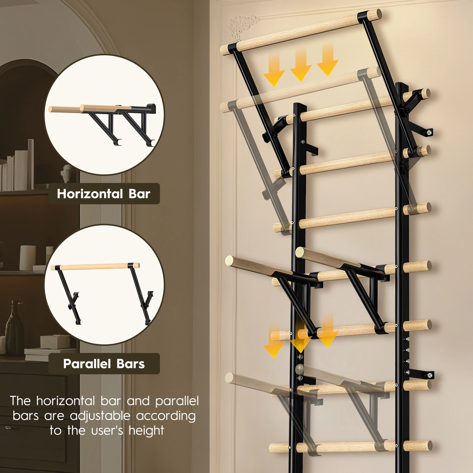 Obrázek 5: Nástěnné horolezectví formulovat s pull-up a namočit barů – 86.6-inch halové horolezectví držák, wall-mountable – dospělý dřevěný horolezectví W