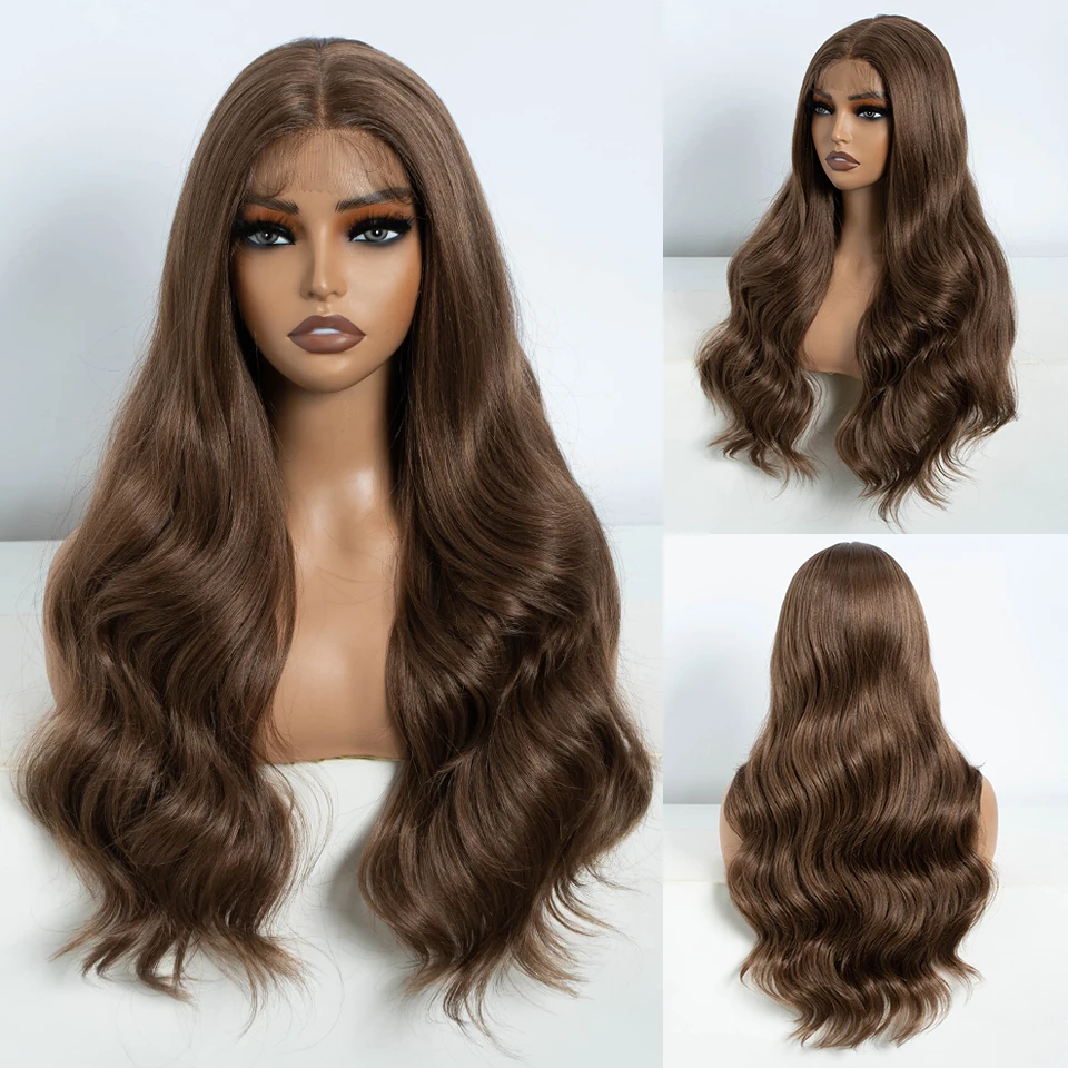 Synthetic Lace Front Wigs For Women Long Wavy Wig 26 Inch Body Wave Lace Wig Brown Ombre Blonde Grey White Cosplay Wig