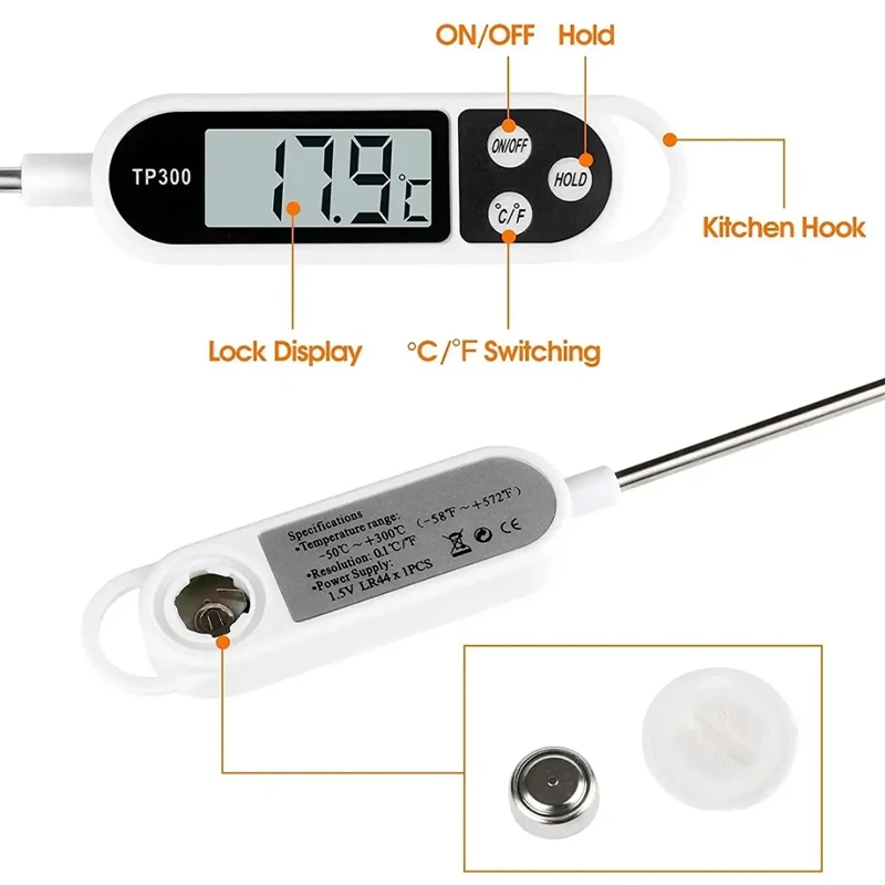 مسبار درجة الحرارة للطبخ والشواء والطعام والحلوى والحليب والماء ومقياس حرارة اللحوم الرقمي وشاشة LCD للقراءة الفورية #5