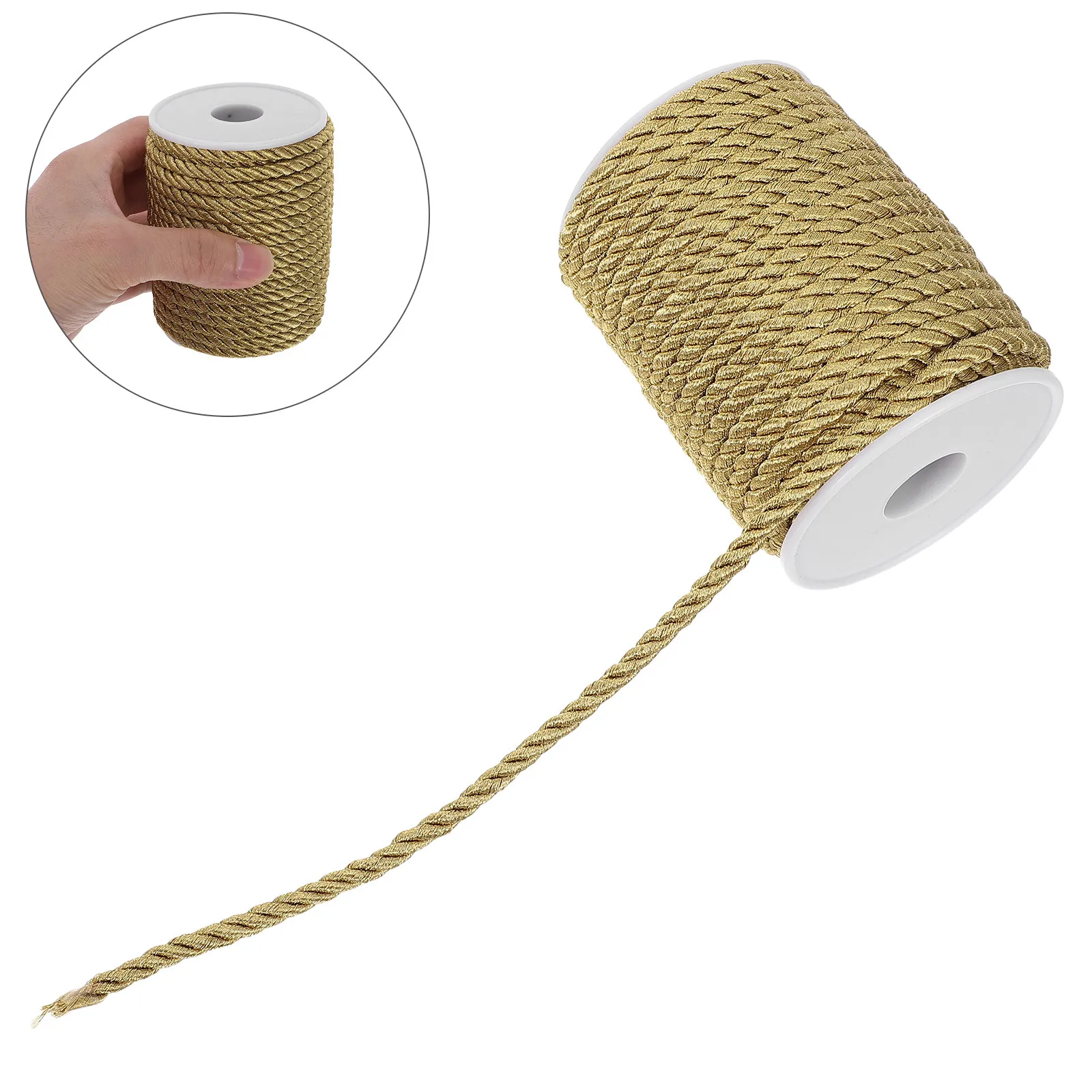 1 Rouleau de Cordon Tressé en Coton Argenté de 6 mm, Corde Torsadée pour Décoration de Rideaux de Remise de Diplôme, Artisanat et Bordures Décoratives