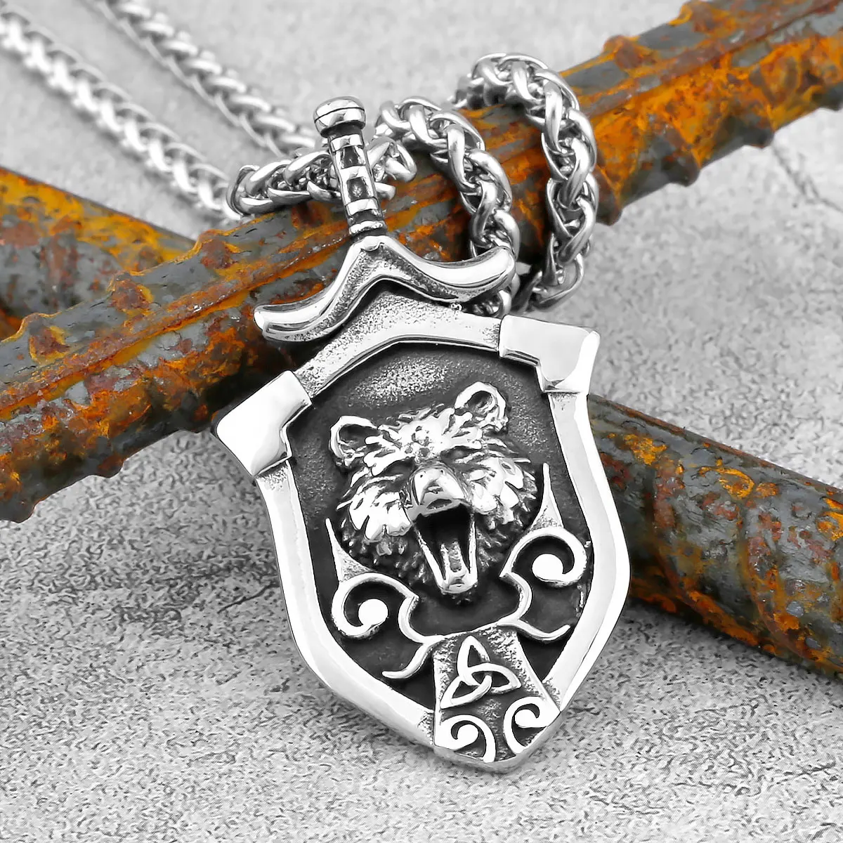 Stainless Steel Viking Vintage Wolf Head Necklace Nordic Men\'s Punk Bear Totem Amulet Pendant Necklace Jewelry Gift Wholesale