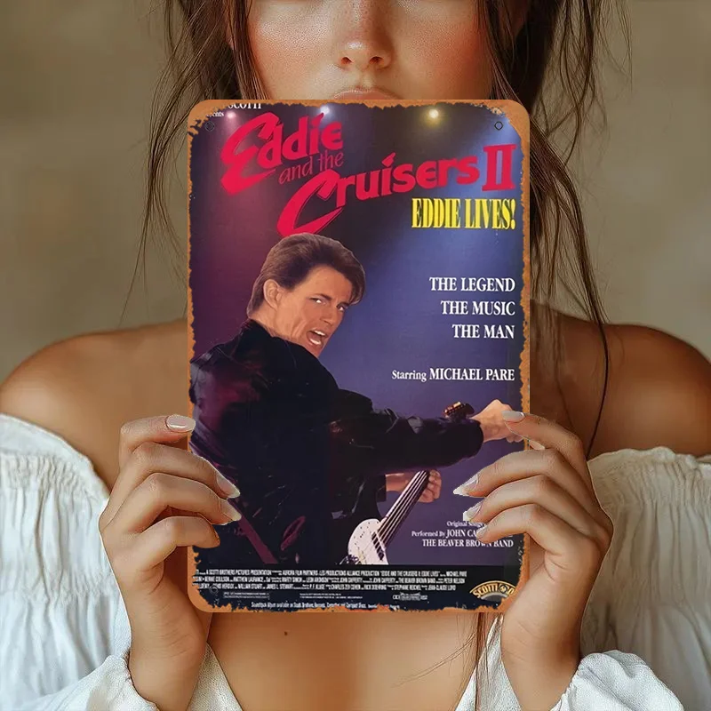 Vintage Eddie and the Cruisers II Movie Poster Metal Wall Art - Vertical Retro Rock Decor with Michael Pare, Durable  Metal Sig