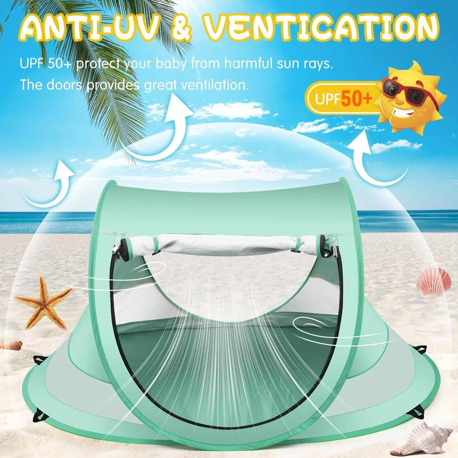 Toddler Beach Tent Outdoor Baby Shade UV Resistant Folding Baby Pop-Up Dome Tent For Vacation Camping Pool Beach Travel Backyard view 4