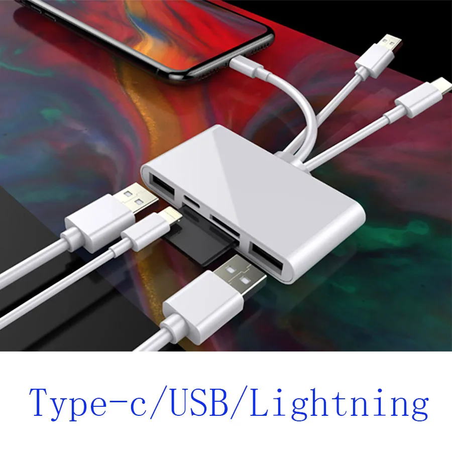 5-in-1 Memory Card Reader,USB OTG Adapter & SD Card Reader for i-Phone/i-Pad,USB C and USB A Devices with Micro SD & SD Card