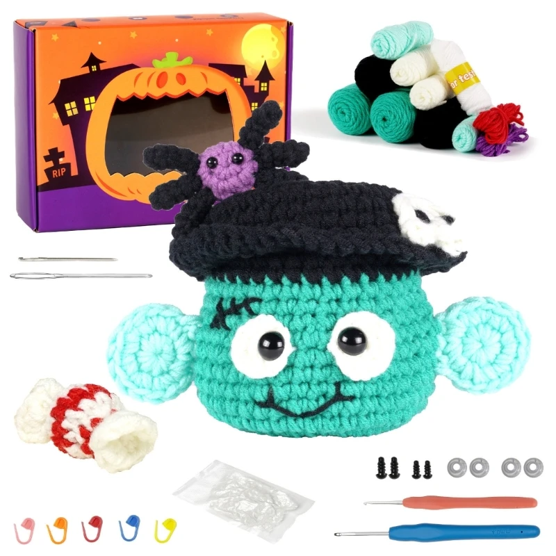 Halloween Candy Jar Crochet Set Knitting Supplies with Step-by-Step Video Tutorial Instruction for Beginner Kid Adult