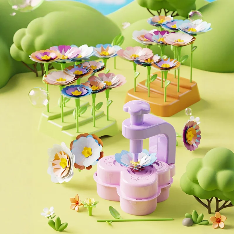 Simulación creativa fabricante de flores juguetes artesanales DIY montaje interacción trabajo hecho a mano máquina de grabado juguetes para niños niñas regalos de cumpleaños