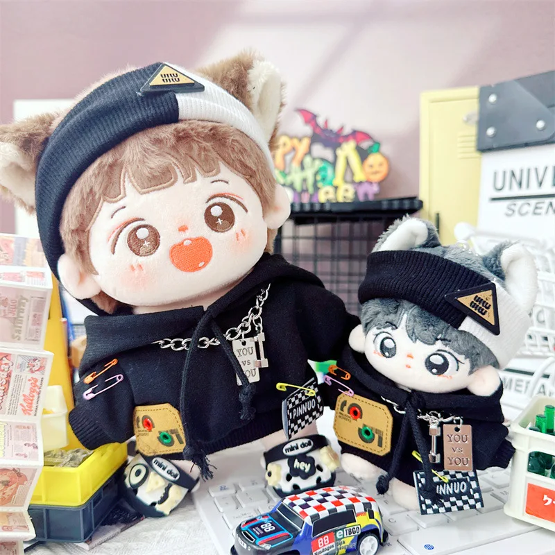 Kawaii Idol Star Doll Clothes for Girls, Cool Boy Suit, DIY Doll Clothes Accessories, Fans Collection Gift, Black, 3Pcs, 10 cm,