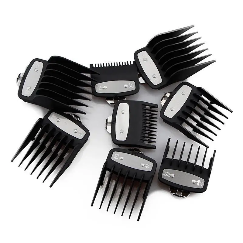 8-teiliges Set mit rutschfesten Aufsätzen für professionelle Haarschneidemaschinen, ideal als Zubehör für Friseure und für den Heimgebrauch. – Detail 7