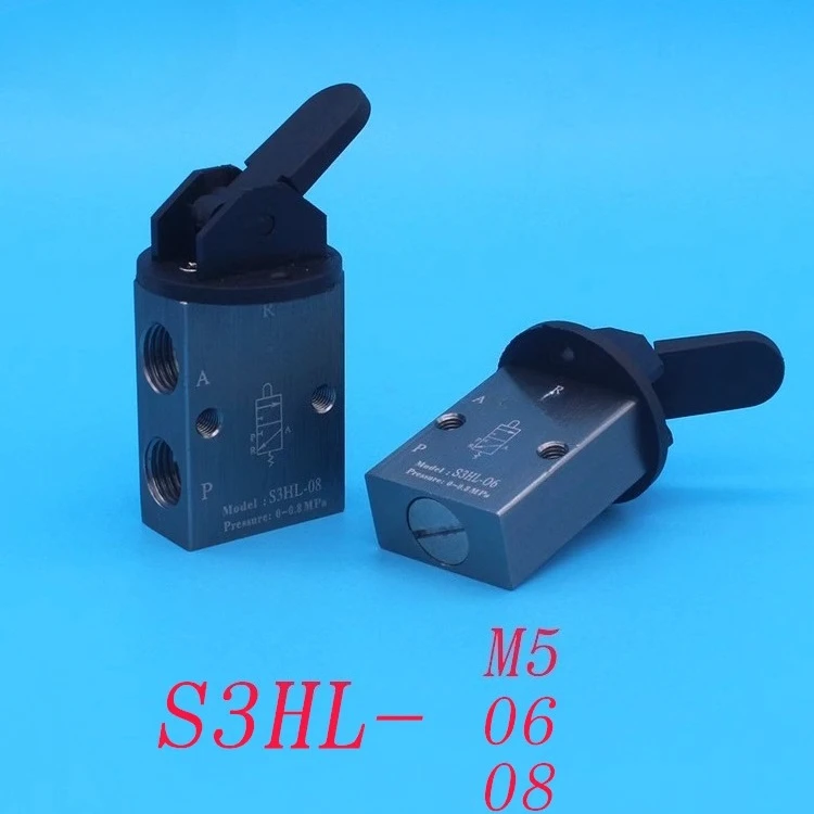 Two-position three-way mechanical valve S3HL-M5/06/08 long handle hand pull , pneumatic switch valve