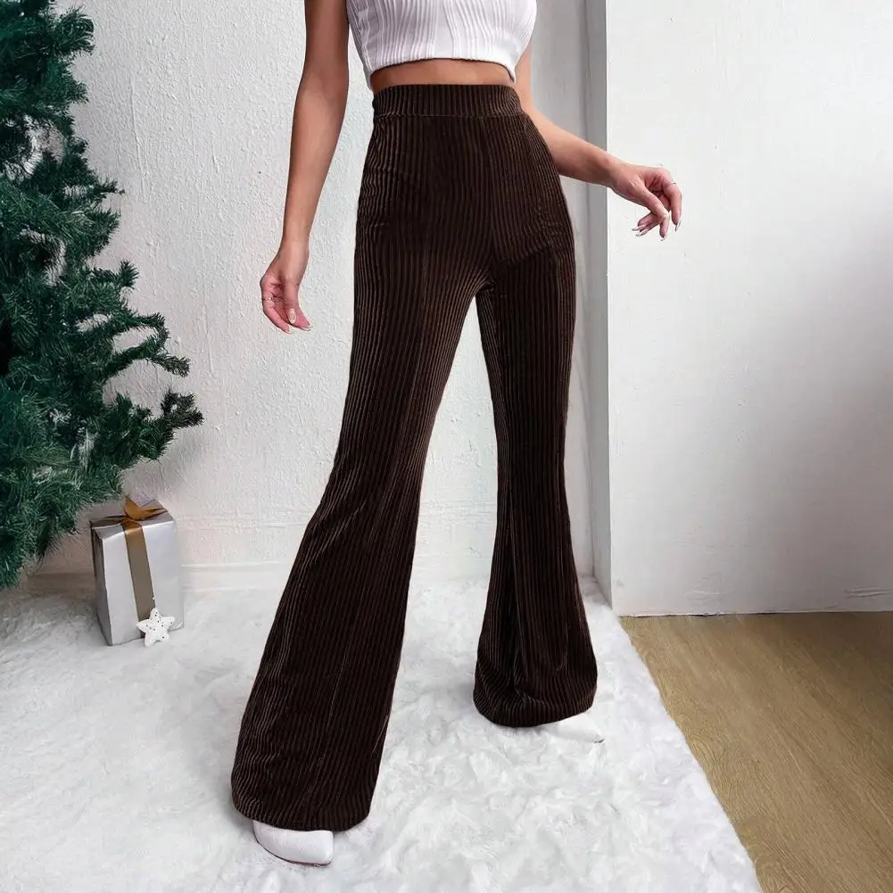 กางเกงขาบานผ้าลูกฟูกย้อนยุคเอวสูงทรงขากว้างสำหรับผู้หญิง สีพื้น ทรงหลวม สไตล์ลำลอง เหมาะสำหรับทำงาน เดินทาง และใส่ในชีวิตประจำวัน