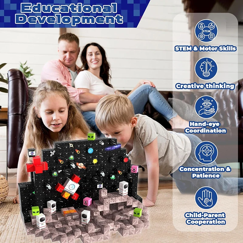 Nieuwe Space Rocket Magnetische Bouwstenen Space Adventure Magneet Kubus Stapelen Speelgoed STEM Game Kerst Verjaardagscadeautjes