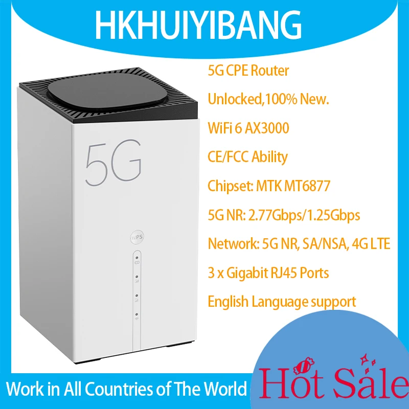 Unlocked Global Network 5G CPE WiFi 6 AX3000 Wireless Router 4*4 MIMO Gigabit Ports 128 Users 5G NR 4G LTE Cat18 WiFi Sim Modem