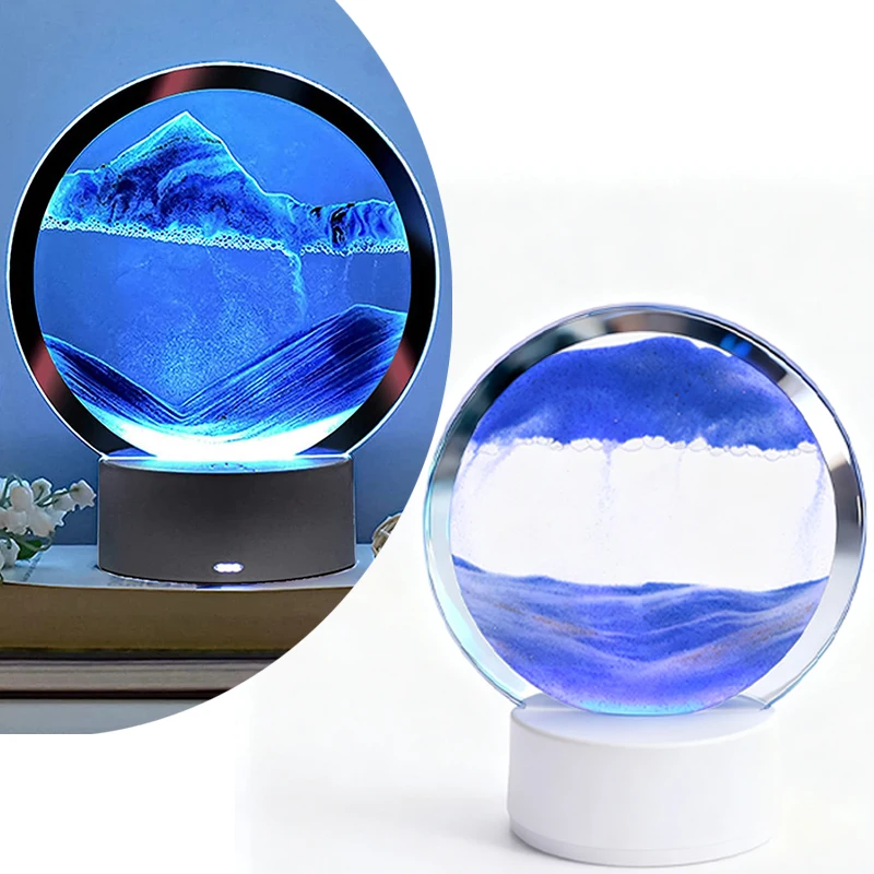 

Мечтательная картина зыбучих песков RGB Art Настольная лампа, 3D динамический глубоководный пейзаж, круглый стеклянный ночник с регулируемой яркостью, офис, гостиная