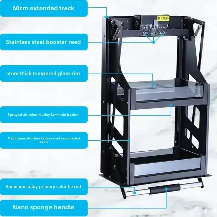 Armário de cesta removível, elevador vertical para cima e para baixo, cesta de temperos, rack de temperos