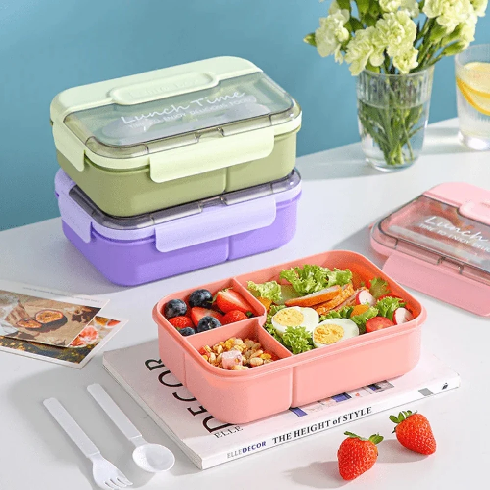Lonchera Bento de Múltiples Compartimentos, Contenedor de Alimentos Duradero y Fácil de Limpiar con Tapa Transparente, Caja Portátil a Prueba de Fugas para Preparación de Comidas