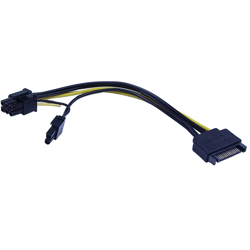 10 Uds nuevo Cable de alimentación PCI-E SATA macho de 15 pines a 8 pines (6 + 2) Cable SATA de 20cm Cable SATA de 15 pines a 8 pines Cable 18AWG